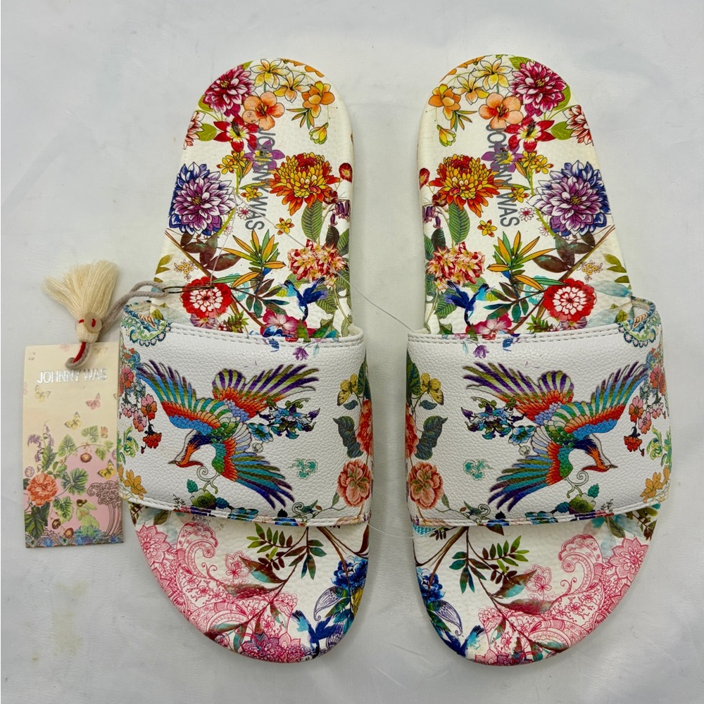 Johnny Was Dreamer Pool Slides Sandals Sz 8 NWT